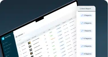 Panel de informes vinculados mostrando activos ligados a envíos