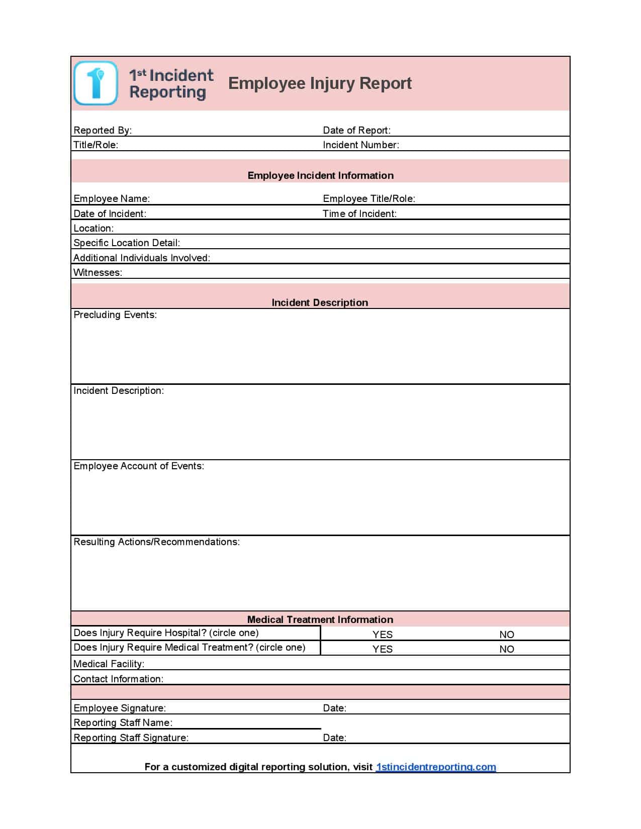 Employee Report Of Injury Form