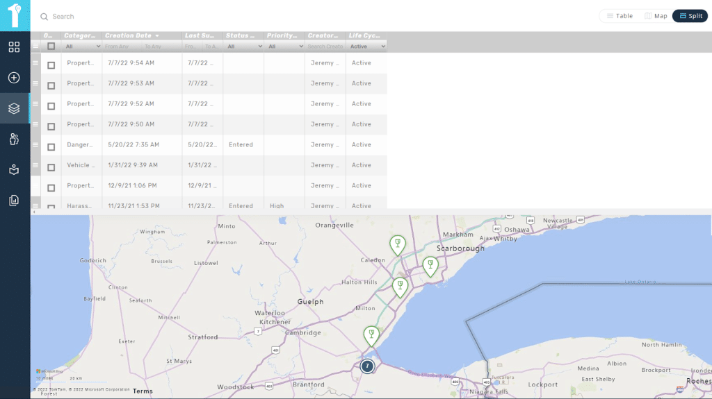 The document manager lets you use map view to track report locations on the 1st Reporting App.
