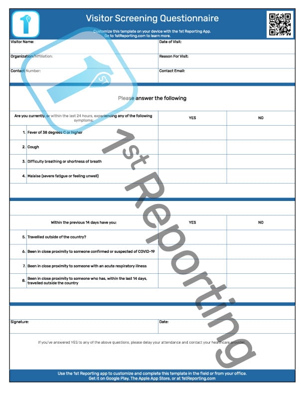 Downloadable Employee / Visitor Screening Form For Office Or Warehouse