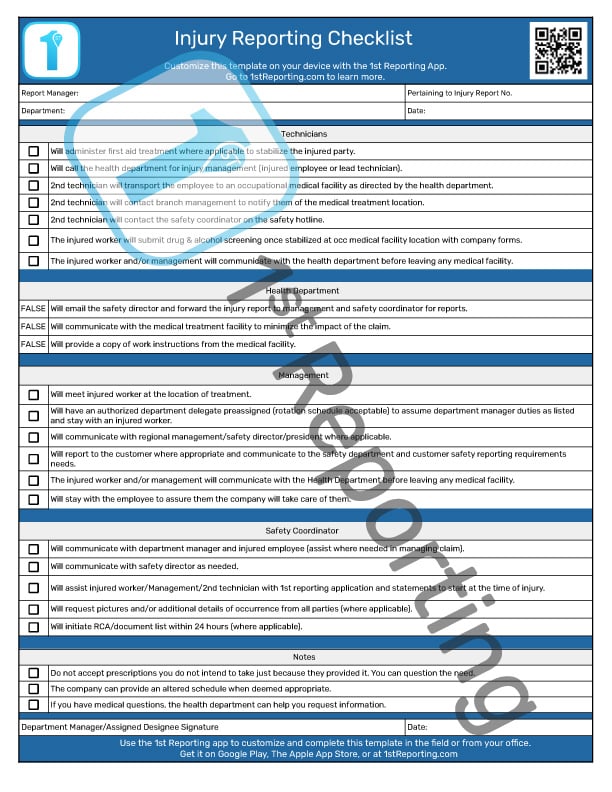 The Injury Reporting Checklist (watermarked) by 1stReporting.com