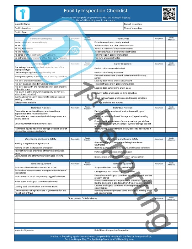 The Facility Inspection Checklist (watermarked) by 1stReporting.com
