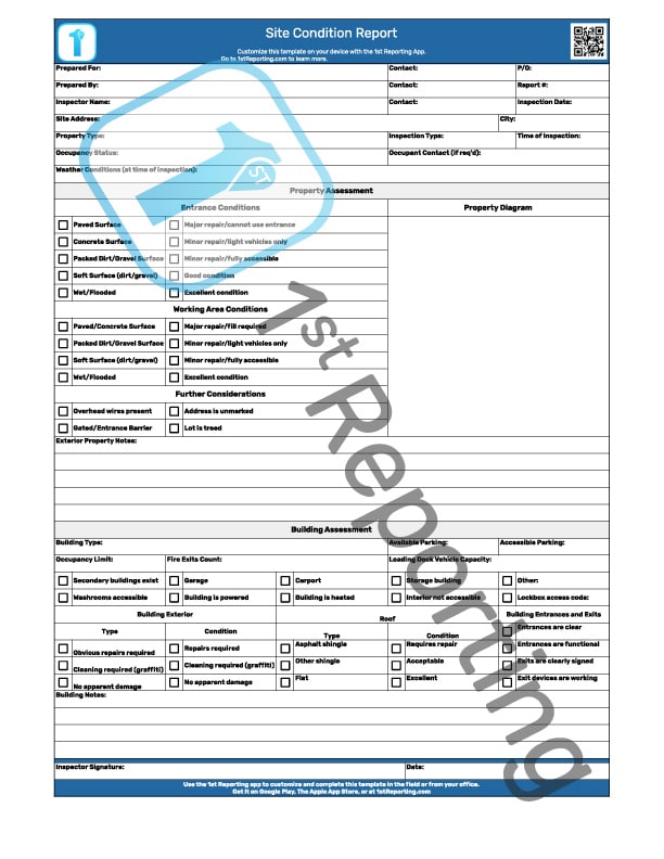 Site Condition Report Template (watermarked) by 1stReporting.com.