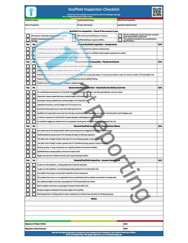 Scaffold Inspection Checklist (watermarked) by 1stReporting.com.