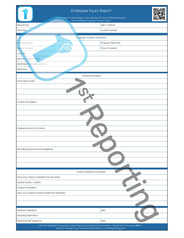 Employee Injury Report Form (watermarked) by 1stReporting.com