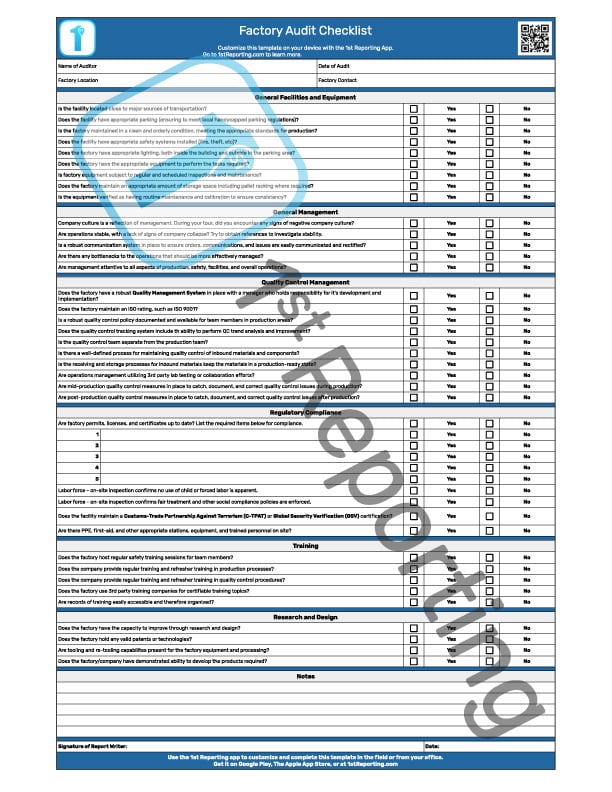 Factory Audit Checklist (watermarked) by 1stReporting.com.