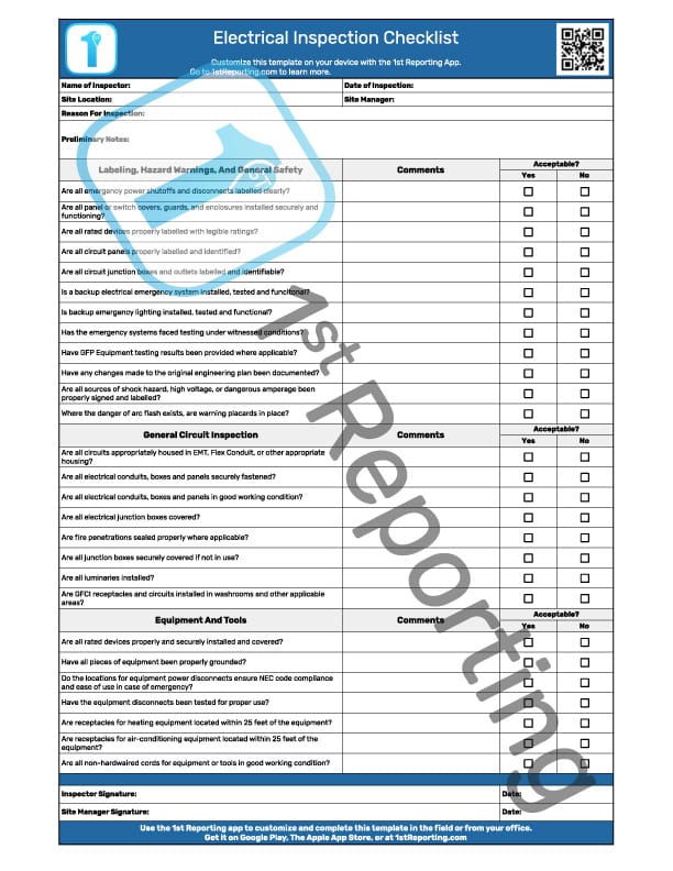 Electrical Inspection Report Example Printable Templates