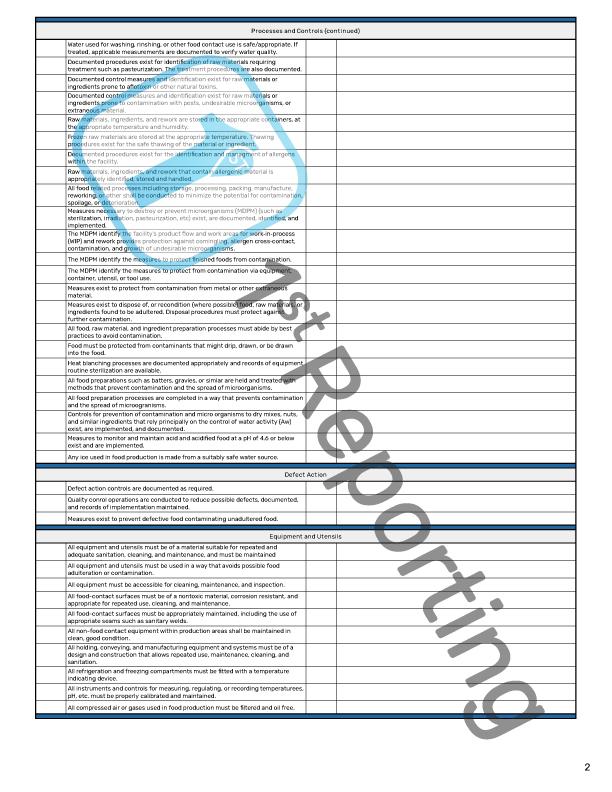 Food GMP Audit Checklist (watermarked, page 2) by 1stReporting.com.