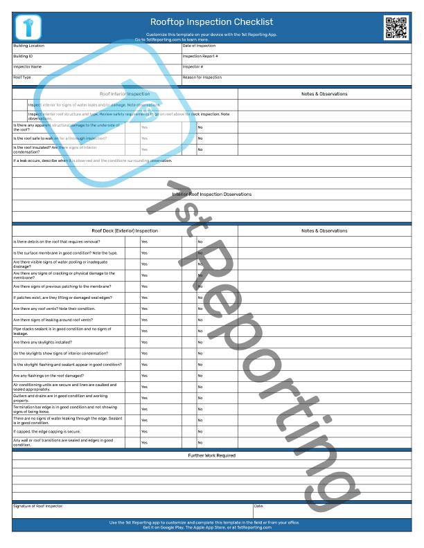 Rooftop Inspection Checklist (watermarked) by 1stReporting.com.