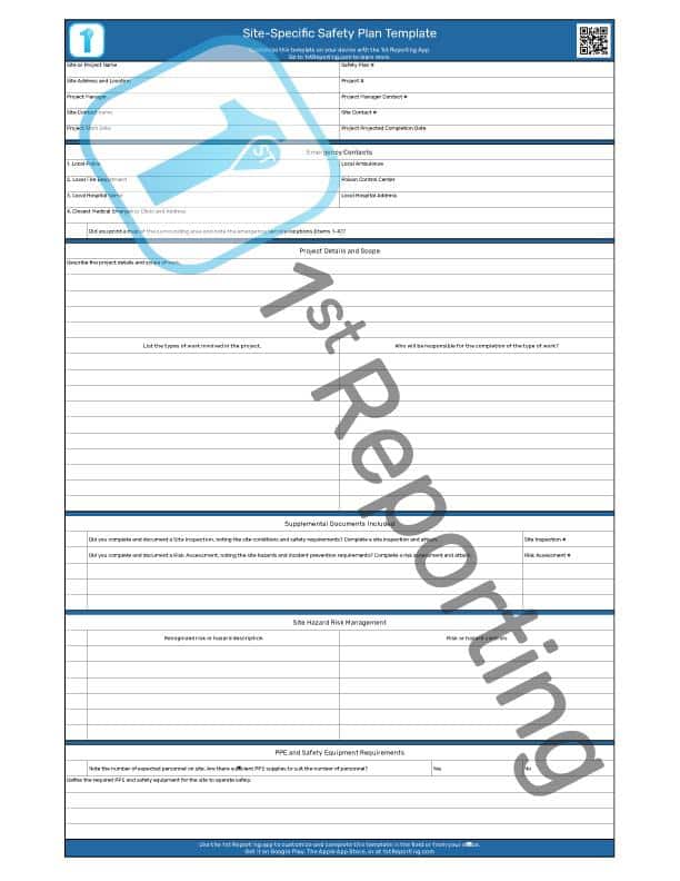 A Site Specific Safety Plan Template For Standardized Mobile Reporting