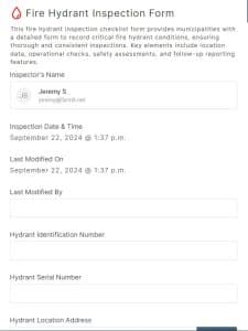 A Standard Municipal Fire Hydrant Inspection Form by 1st Reporting